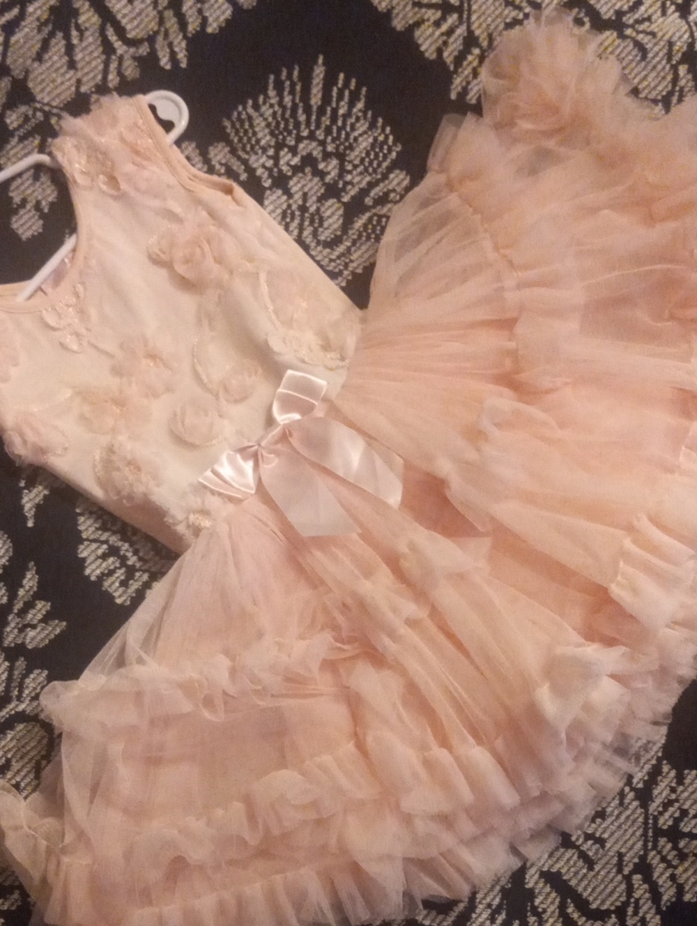 Popatu Peach Tulle Party Dress with Bow Accent